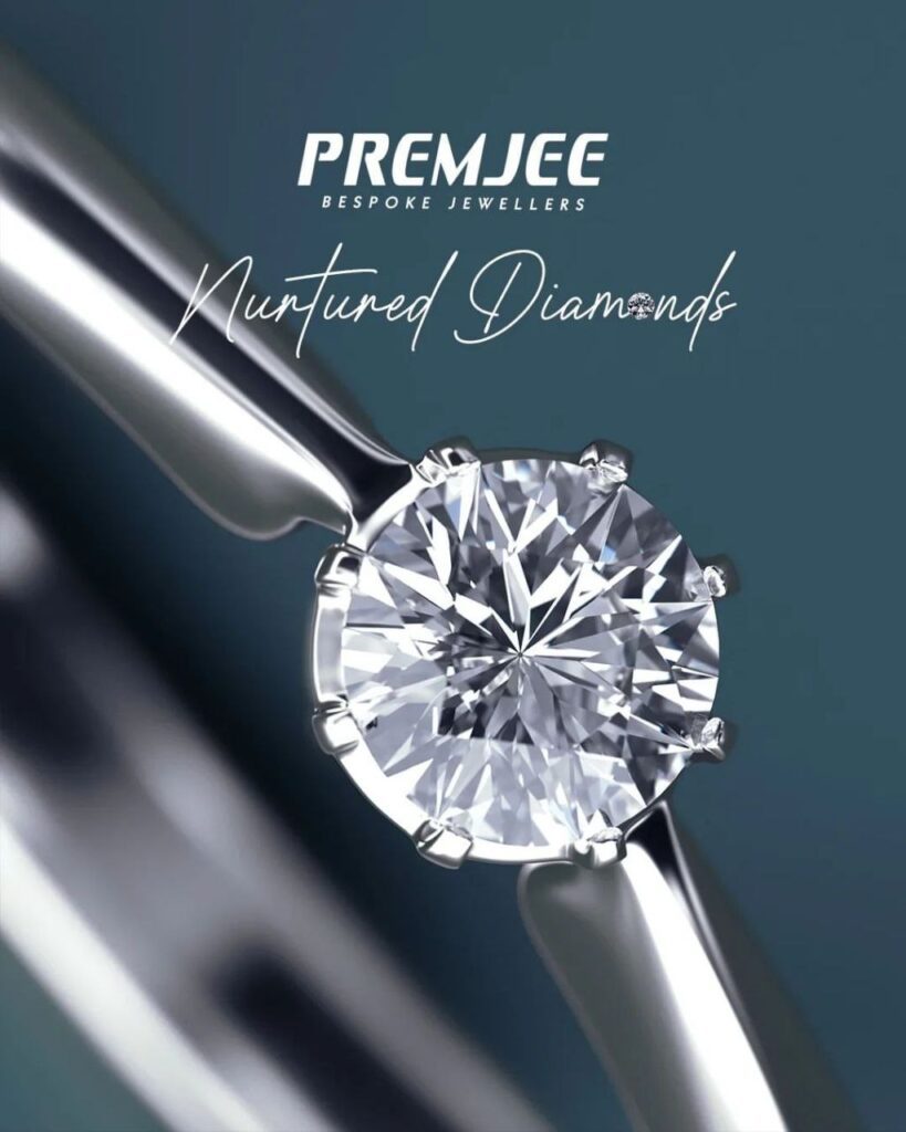 Showcasing a custom-designed diamond ring by Premjee Bespoke Jewellers in an elegant setting